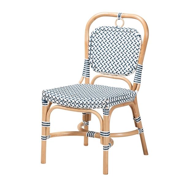 baxton studio bali & pari Luciana Modern French Blue and White Weaving Natural Rattan Bistro Chair