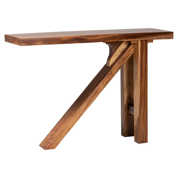 baxton studio bali & pari Luli Suar Wood Bar Table - Handcrafted Solid Wood Console with Angled Base Modern Rustic Table for Bar Kitchen or Lounge