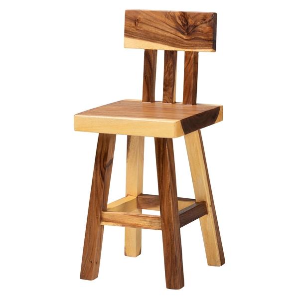 baxton studio bali & pari Luli Suar Wood Counter Stool - Handcrafted Solid Wood Stool with Backrest Rustic Modern Seating for Kitchen Island or Dining Area
