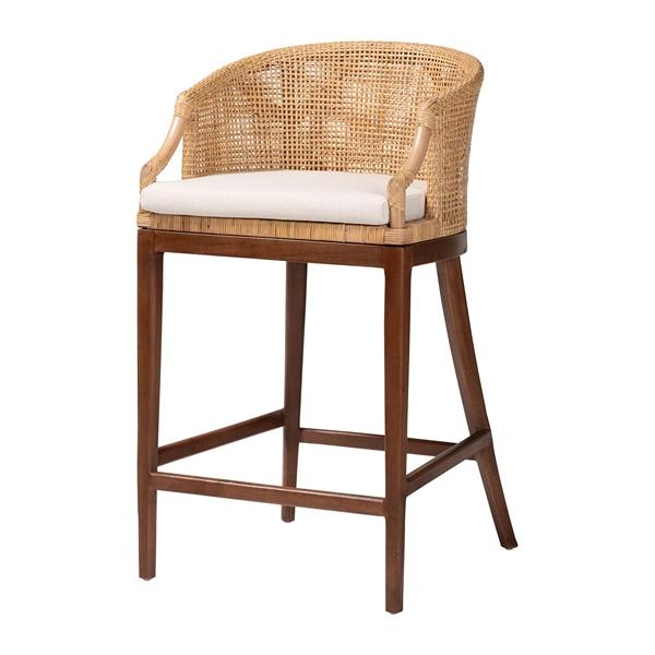 baxton studio bali & pari Lumajang Bohemian Light Honey Rattan and Wood Bar Stool