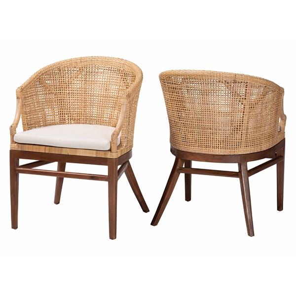 baxton studio bali & pari Lumajang Bohemian Light Honey Rattan and Wood 2-Piece Dining Chair Set