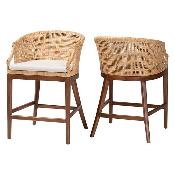baxton studio bali & pari Lumajang Bohemian Light Honey Rattan and Wood 2-Piece Counter Stool Set