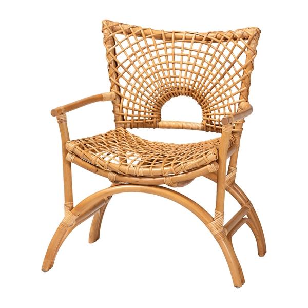 baxton studio bali & pari Mamba Bohemian Natural Rattan Arm Chair