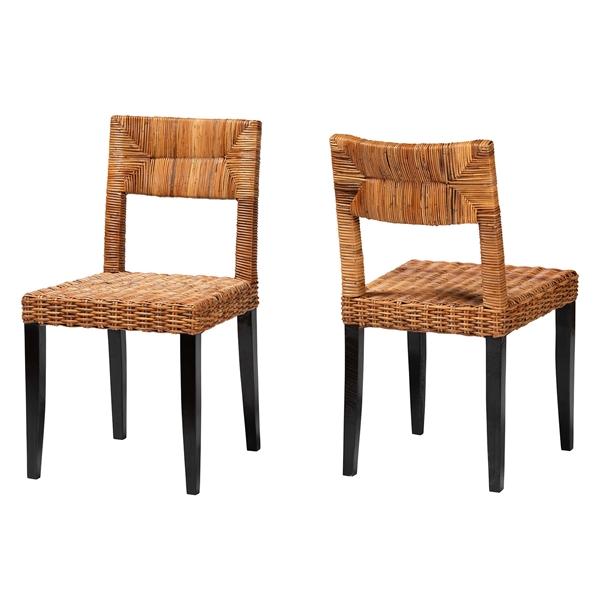 baxton studio bali & pari Manrico Modern Bohemian Dark Brown Finished Wood and Natural Rattan 2-Piece Dining Chair Set