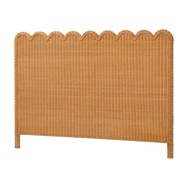 baxton studio bali & pari Maritza Bohemian Light Honey Scalloped Rattan Pitrit Queen Standalone Headboard