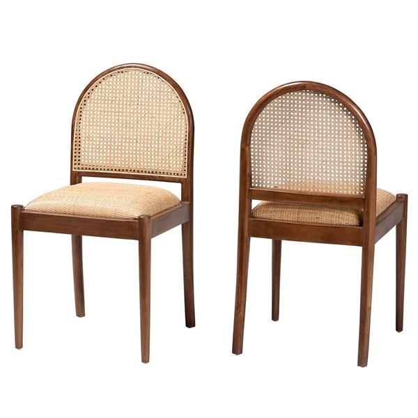 baxton studio bali & pari Maryland Modern Bohemian Natural Rattan and Acacia Wood 2-Piece Dining Chair Set
