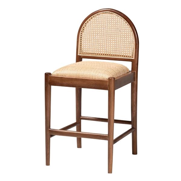 baxton studio bali & pari Maryland Modern Bohemian Natural Rattan and Acacia Wood Counter Stool