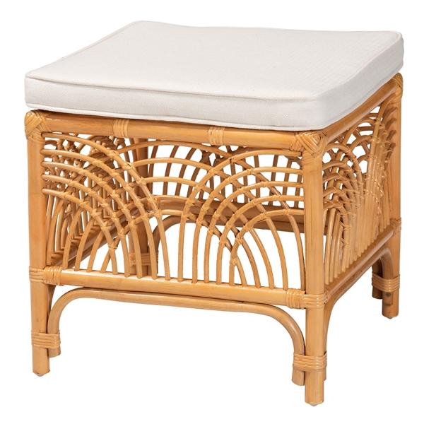 baxton studio bali & pari Materra Modern bohemian Natural Brown Rattan Footstool