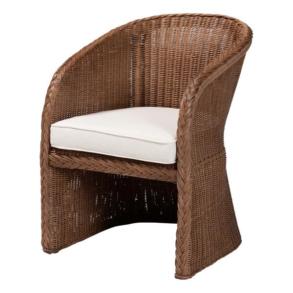 baxton studio bali & pari Memphis Bohemian Peanut Brown Braided Rattan Arm Chair