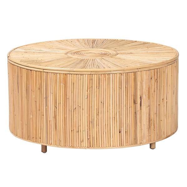 baxton studio bali & pari Miami Bohemian Light Honey Rattan Coffee Table