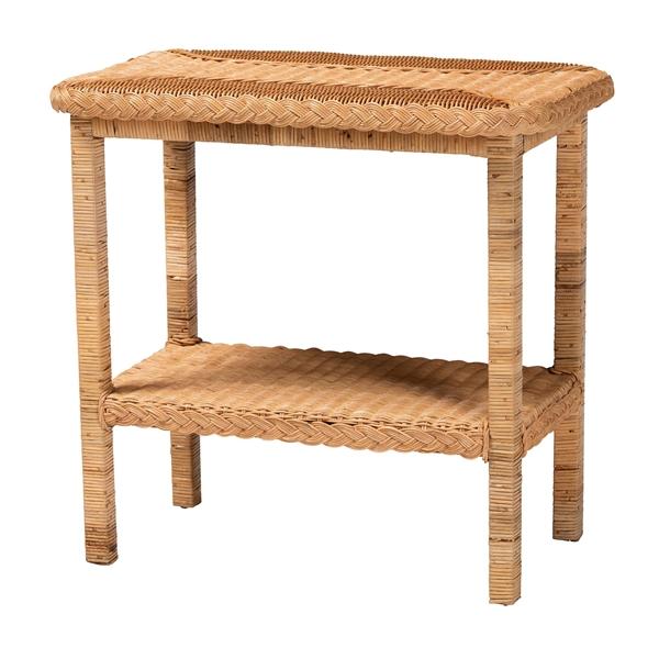 baxton studio bali & pari Minahasa Bohemian Light Honey Braided Rattan Side Table