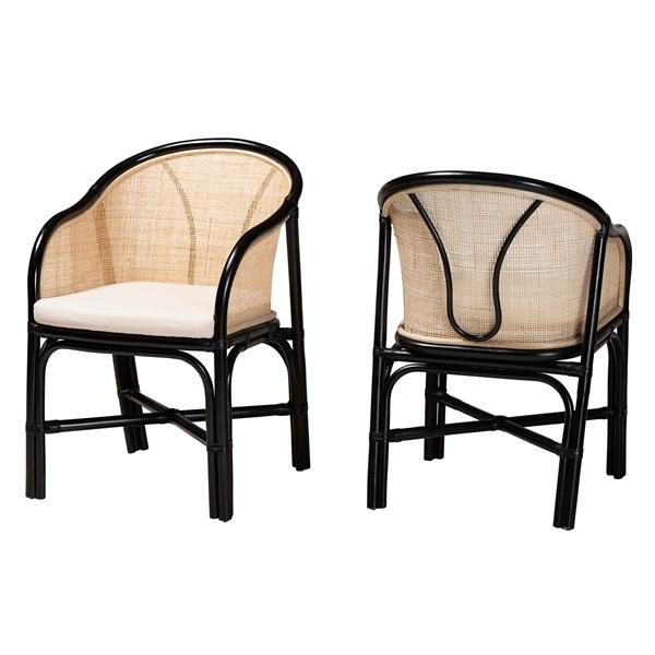 baxton studio bali & pari Miranda Modern Bohemian Two-Tone Black and Natural Brown Rattan 2-Piece Dining Chair Set