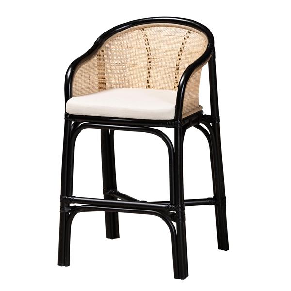 baxton studio bali & pari Miranda Modern Bohemian Two-Tone Black and Natural Brown Rattan Counter Stool