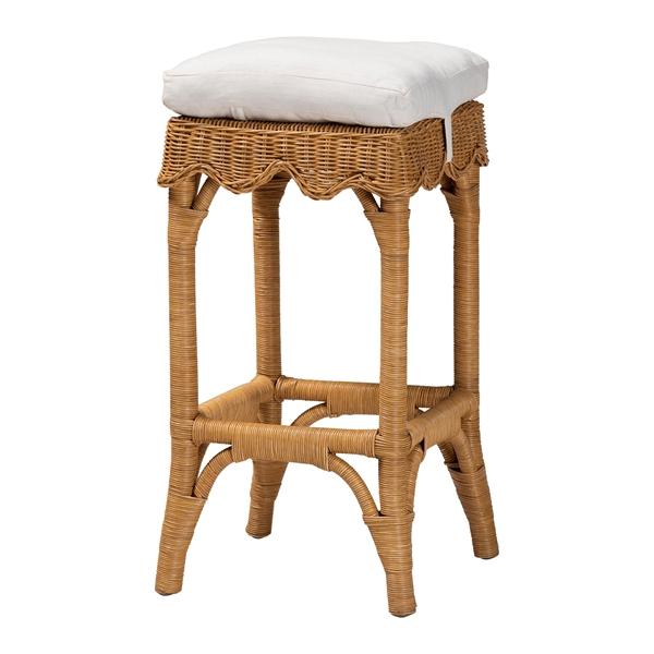 baxton studio bali & pari Muy Bohemian Scallop Honey Rattan Bar Stool