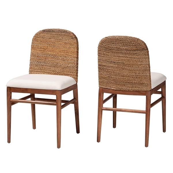 baxton studio bali & pari Nadim Modern Bohemian Natural Seagrass and Acacia Wood 2-Piece Dining Chair Set