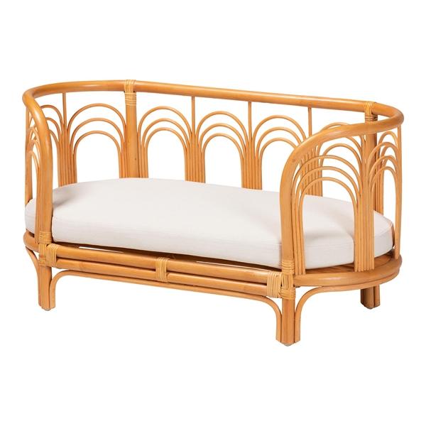 baxton studio bali & pari Nariko Bohemian Light Honey Rattan Pet Bed
