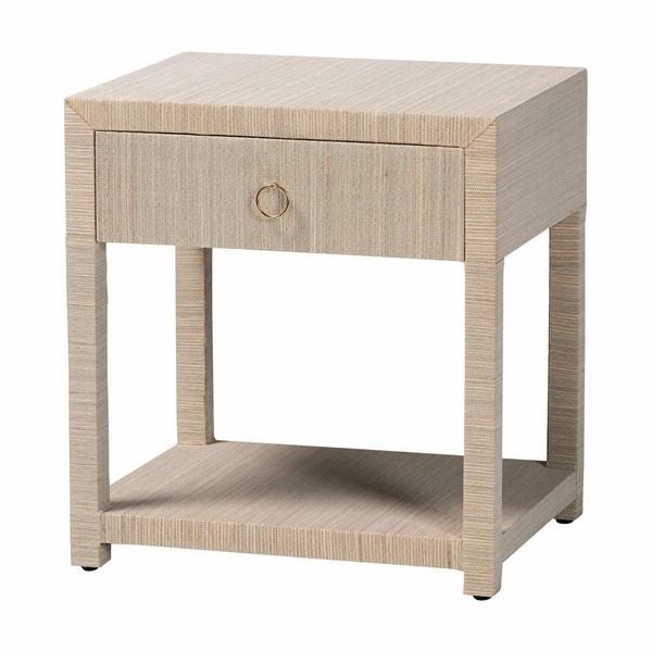 baxton studio bali & pari Nata Bohemian Woven Natural Grasscloth 1-Drawer Nightstand