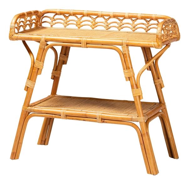 baxton studio bali & pari Nayana Modern Bohemian Natural Rattan 2-Tier Console Table