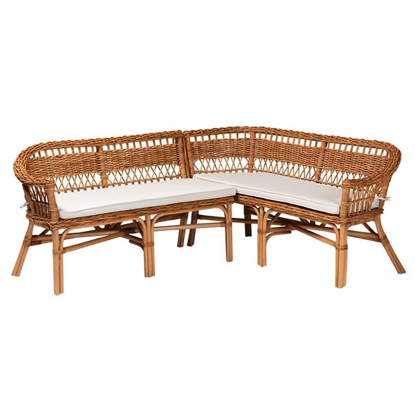 baxton studio bali & pari Nella Modern Bohemian Natural Brown Rattan 2-Piece Dining Nook Banquette Set