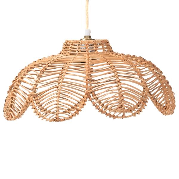 baxton studio bali & pari Neorah Natural Rattan Pendant Lampshade - Coastal Boho Ceiling Light Cover with Handcrafted Petal Shape