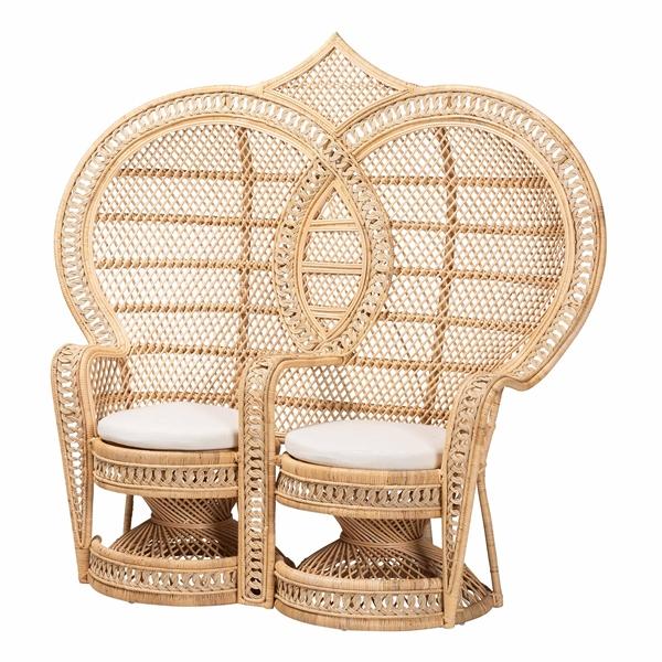 baxton studio bali & pari Nerita Modern Bohemian Natural Brown Rattan Two-Seater Peacock Chair