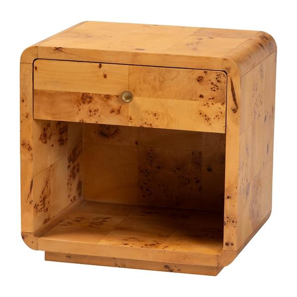 baxton studio bali & pari Netra Modern and Contemporary Natural Real Burl Wood 1-Drawer Nightstand