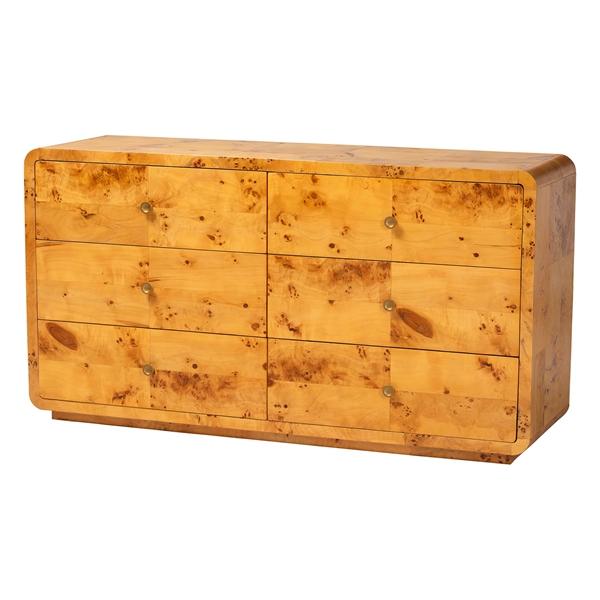 baxton studio bali & pari Netra Modern and Contemporary Natural Real Burl Wood 6-Drawer Dresser