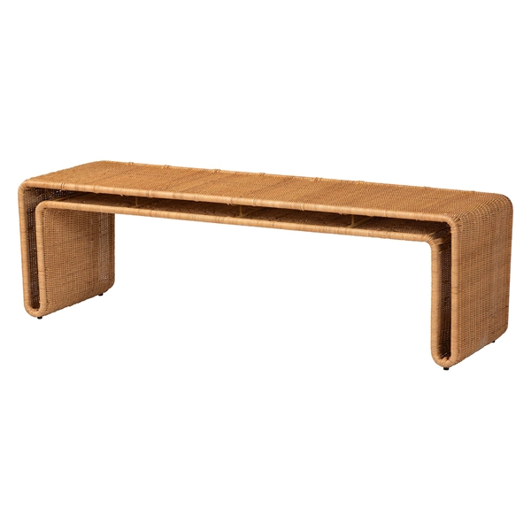 baxton studio bali & pari Nevada Bohemian Light Honey Rattan Accent Bench