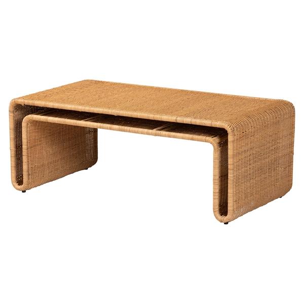 baxton studio bali & pari Nevada Bohemian Light Honey Rattan Coffee Table