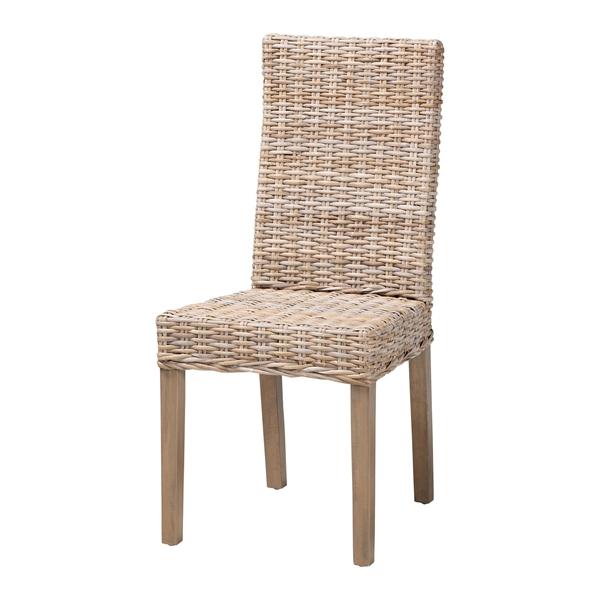 baxton studio bali & pari Nevina Bohemian Grey Kubu Rattan and Mango Wood Dining Chair