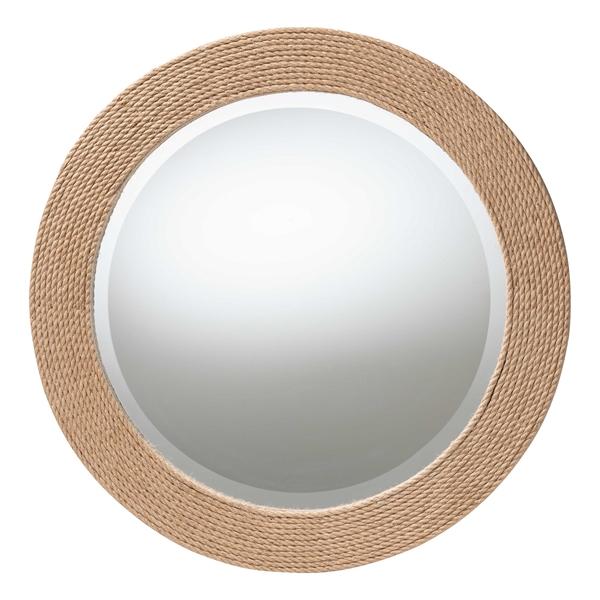 baxton studio bali & pari Nieva Round Woven Rope Mirror - Coastal Mirror with Woven Jute Accents for Farmhouse Boho Wall Decor Beach House