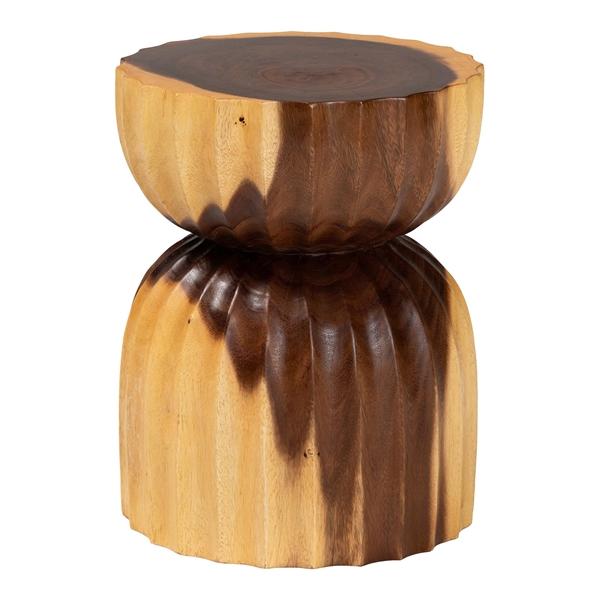 baxton studio bali & pari Noleta Hand -carved Suar Wood Side Table - Sculptural Hourglass Accent Table with Natural Grain Modern Boho Style for Living Room or Bedroom