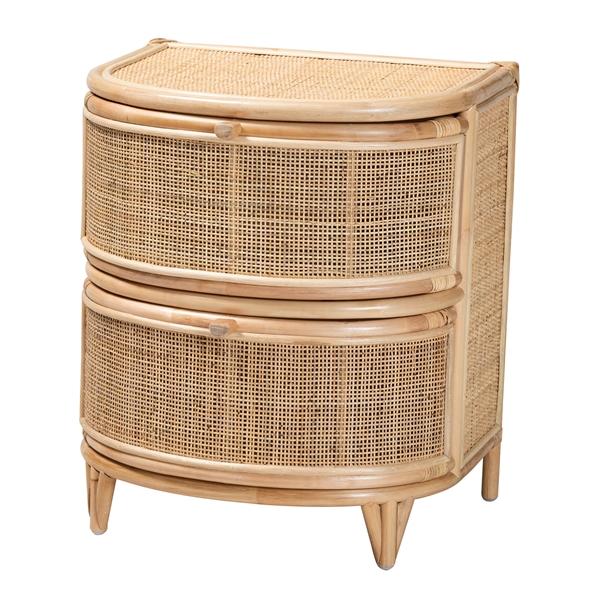 baxton studio bali & pari Oleta Modern Bohemian Natural Brown Rattan 2-Drawer Nightstand