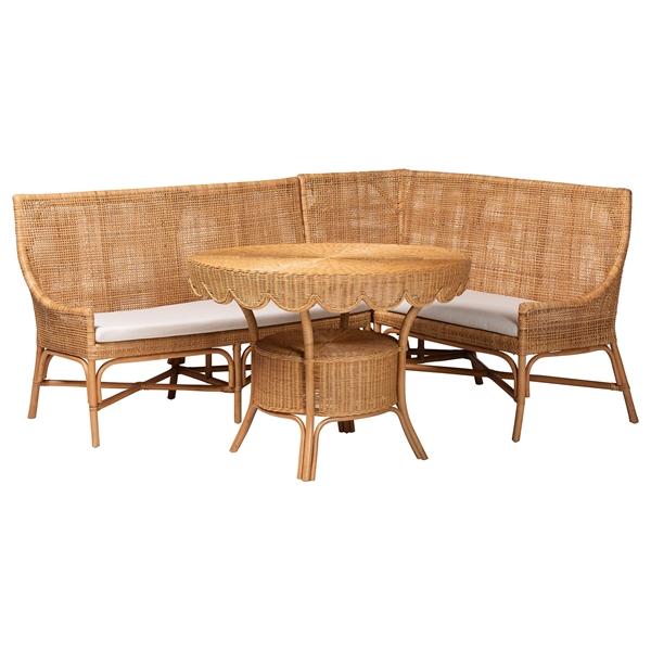 baxton studio bali & pari Olivera Bohemian Light Honey Rattan 3-Piece Dining Nook Set