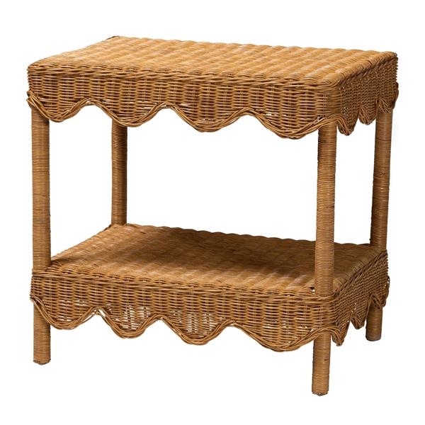 baxton studio bali & pari Oteria Bohemian Light Honey Scalloped Rattan Side Table
