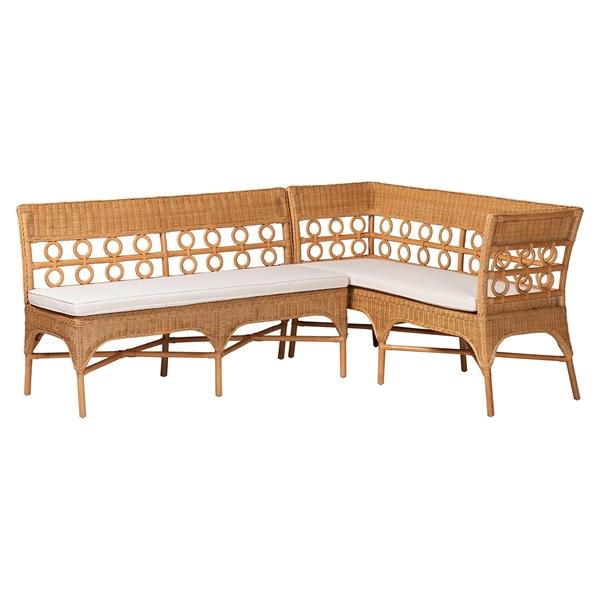baxton studio bali & pari Oxford Bohemian Light Honey Rattan 2-Piece Dining Nook Bench Set