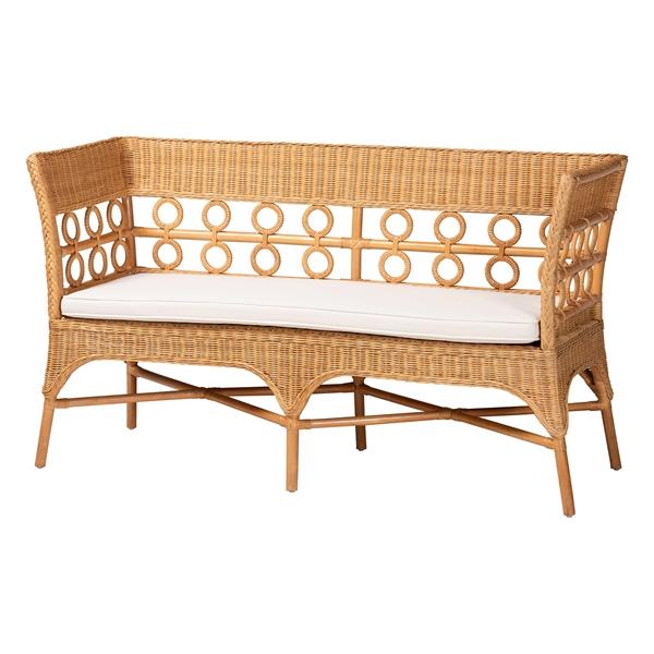 baxton studio bali & pari Oxford Bohemian Light Honey Rattan Dining Bench with Armrests