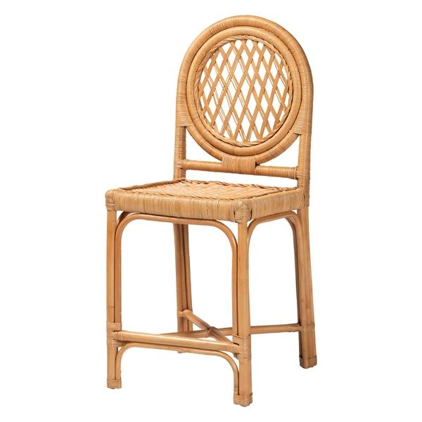 baxton studio bali & pari Oxford Round Back Rattan Counter Stool - Handwoven Cane Counter Height Chair with Open Lattice Design Natural Wicker Coastal Kitchen Island Seating