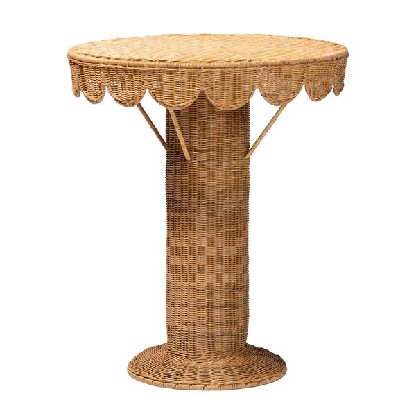 baxton studio bali & pari Pabla Bohemian Light Honey Rattan Scalloped Accent Table