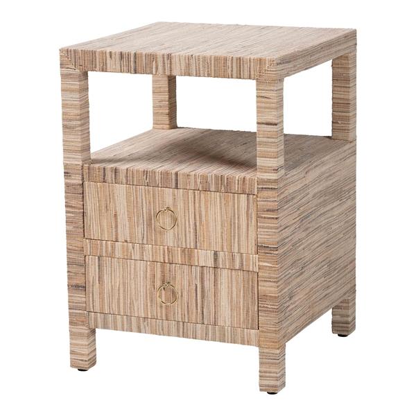 baxton studio bali & pari Paine Bohemian Woven Grasscloth 2-Drawer Nightstand