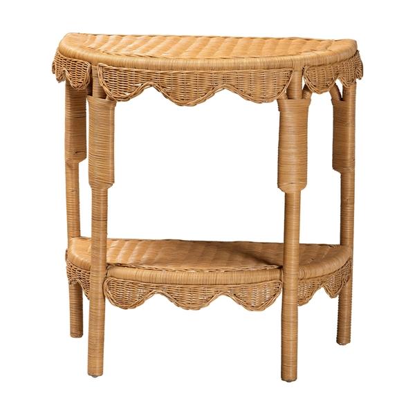 baxton studio bali & pari Paisley Bohemian Scallop Light Honey Rattan Console Table
