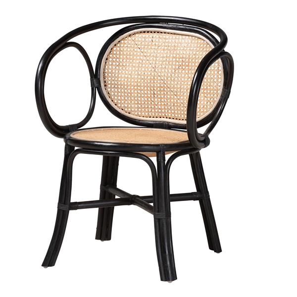 baxton studio bali & pari Palesa Modern Bohemian Two-Tone Black and Natural Brown Rattan Dining Chair