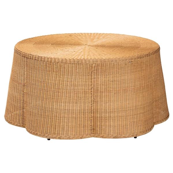 baxton studio bali & pari Palm Bohemian Honey Scallop Rattan Coffee Table