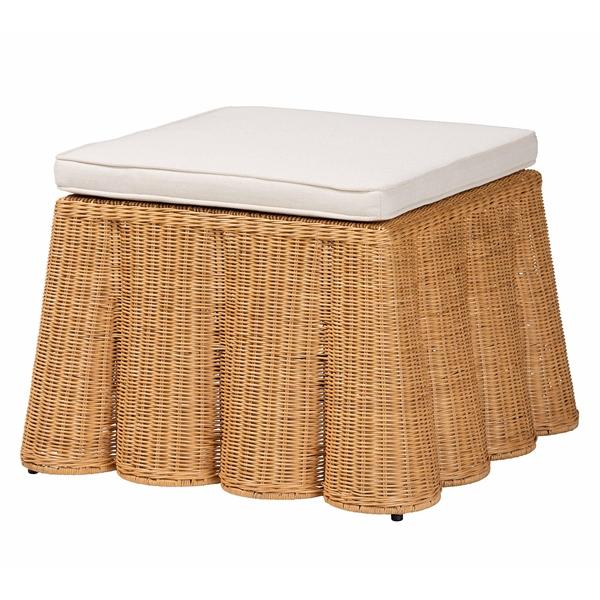 baxton studio bali & pari Palm Bohemian Honey Scallop Rattan Ottoman
