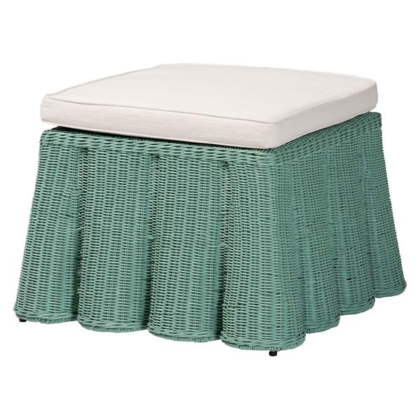 baxton studio bali & pari Palm Bohemian Seafoam Green Scallop Rattan Ottoman