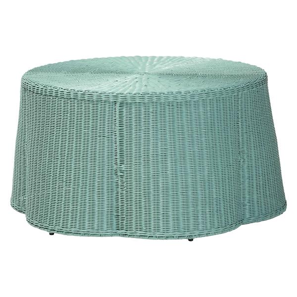 baxton studio bali & pari Palm Bohemian Seafoam Green Scalloped Rattan Coffee Table