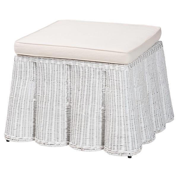 baxton studio bali & pari Palm Bohemian White Scallop Rattan Ottoman