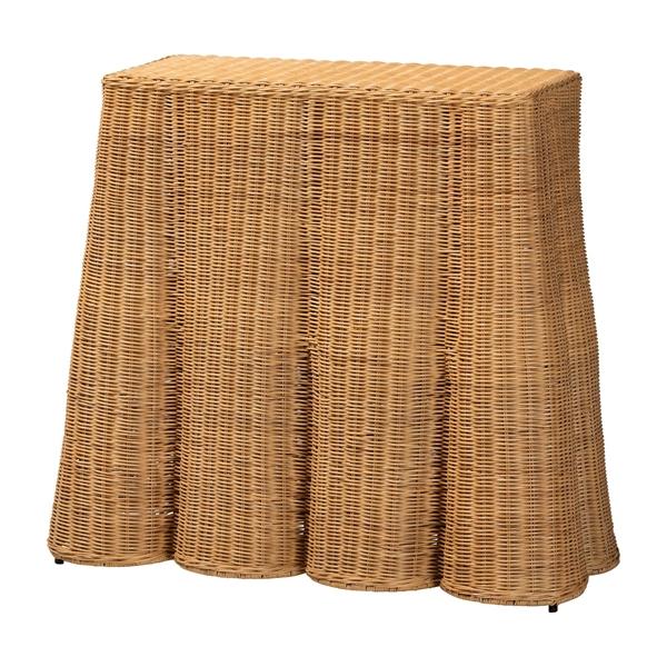 baxton studio bali & pari Palm Scallop Natural Rattan Console Table - Handwoven Wicker Accent Table for Hallway or Entryway Coastal & Boho Decor Rectangle 36"