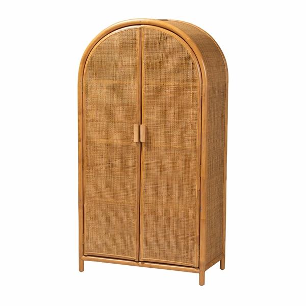 baxton studio bali & pari Paloma Modern Bohemian Light Honey Rattan Large Storage Cabinet