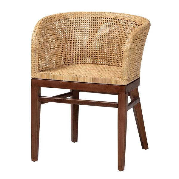baxton studio bali & pari Papua Modern Bohemian Natural Rattan and Walnut Brown Acacia Wood Dining Chair